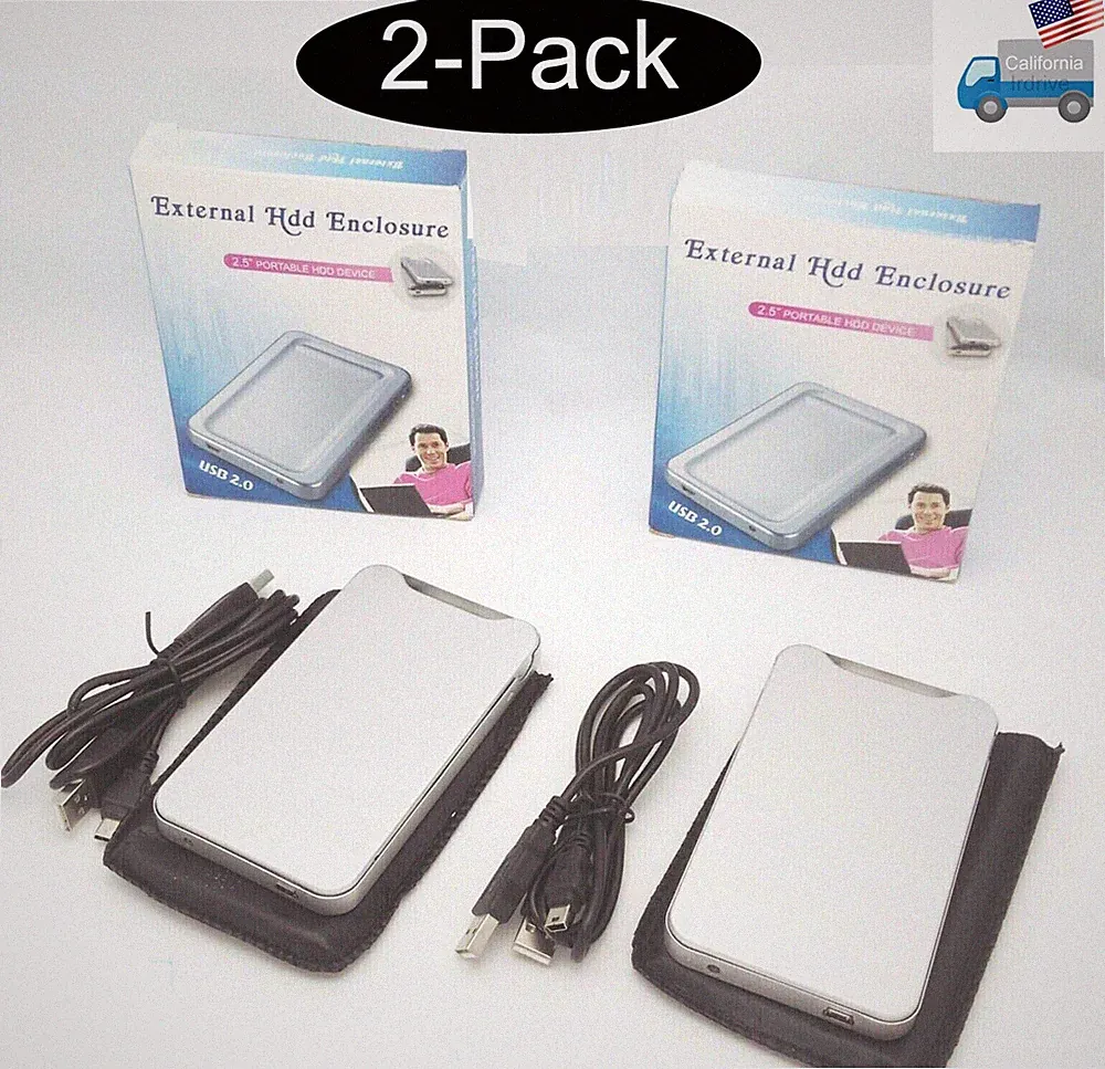 2pack: NEW USB 2.0 External 2.5" IDE Hard Drive Portable PC HDD Device Enclosure